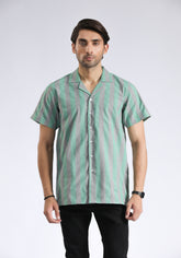 Cuban Collar Green Lining Shirt